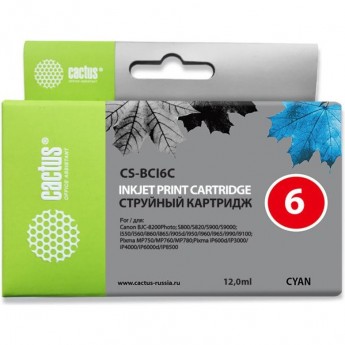 Струйный картридж CACTUS CS-BCI6C (BCI-6C) для Canon S800, S820, S900, S9000, i550, i560, i860, i865, i905d, i950s, i960x, i965, i990, i9100, i9950, JX500, MP750, MP760, iP600d, iP3000, iP600d, iP8500, BJC8200, голубой, 12 мл Струйный картридж CACTUS CS-BCI6C (BCI-6C) для Canon S800, S820, S900, S9000, i550, i560, i860, i865, i905d, i950s, i960x, i965, i990, i9100, i9950, JX500, MP750, MP760, iP600d, iP3000, iP600d, iP8500, BJC8200, голубой, 12 мл