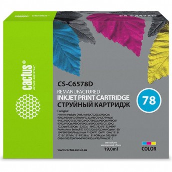 Струйный картридж CACTUS CS-C6578D (HP 78) для HP DeskJet 916, 920, 940, 980, 1180, 1220, 3810, 9300; OfficeJet 5105, G85, K80, V45; PhotoSmart 1100, 1215, 1315, P1100; PSC 720, 950; Fax 1220, 1230; Color Copier 310, цветной, 19 мл Струйный картридж CACTUS CS-C6578D (HP 78) для HP DeskJet 916, 920, 940, 980, 1180, 1220, 3810, 9300; OfficeJet 5105, G85, K80, V45; PhotoSmart 1100, 1215, 1315, P1100; PSC 720, 950; Fax 1220, 1230; Color Copier 310, цветной, 19 мл