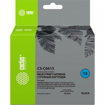 Струйный картридж CACTUS CS-C6615 (HP 15) для HP Color Copier 310, DeskJet 3820, 840, 840C, 916C, 920, 920C, 940, 940C, Digital Copier Printer 310, Fax 1230, OfficeJet 5105, 5110, V30, V40, V45, PSC 500, 750, 950, черный, 44 мл Струйный картридж CACTUS CS-C6615 (HP 15) для HP Color Copier 310, DeskJet 3820, 840, 840C, 916C, 920, 920C, 940, 940C, Digital Copier Printer 310, Fax 1230, OfficeJet 5105, 5110, V30, V40, V45, PSC 500, 750, 950, черный, 44 мл