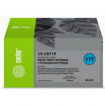 Струйный картридж CACTUS CS-C8719 (HP 177XL) для HP PhotoSmart 3100, 3210, 3213, 3310, 3313, C5183, C6100, C6183, C6200, C6283, C7183, C7200, C7280, C7283, C8183, D7100, D7160, D7300, D7363, D7463, увеличенной емкости, черный, 38 мл Струйный картридж CACTUS CS-C8719 (HP 177XL) для HP PhotoSmart 3100, 3210, 3213, 3310, 3313, C5183, C6100, C6183, C6200, C6283, C7183, C7200, C7280, C7283, C8183, D7100, D7160, D7300, D7363, D7463, увеличенной емкости, черный, 38 мл