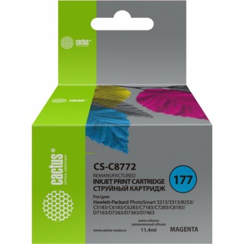 Струйный картридж CACTUS CS-C8772 (HP 177) для HP PhotoSmart 3100, 3210, 3213, 3310, 3313, C5183, C6100, C6183, C6200, C6283, C7183, C7200, C7280, C7283, C8183, D7100, D7160, D7163, D7300, D7363, D7463, пурпурный, 11,4 мл Струйный картридж CACTUS CS-C8772 (HP 177) для HP PhotoSmart 3100, 3210, 3213, 3310, 3313, C5183, C6100, C6183, C6200, C6283, C7183, C7200, C7280, C7283, C8183, D7100, D7160, D7163, D7300, D7363, D7463, пурпурный, 11,4 мл