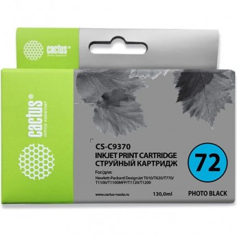 Струйный картридж CACTUS CS-C9370 (HP 72) для HP DesignJet SD Pro MFP, T610, T620, T770, T790, T1100, T1100 MFP, T1100ps, T1120, T1120hd, T1120sd, T1200, T1200hd, T1200ps, T1300, T2300 eMFP, T2300ps eMFP, для фото-печати, черный, 130 мл Струйный картридж CACTUS CS-C9370 (HP 72) для HP DesignJet SD Pro MFP, T610, T620, T770, T790, T1100, T1100 MFP, T1100ps, T1120, T1120hd, T1120sd, T1200, T1200hd, T1200ps, T1300, T2300 eMFP, T2300ps eMFP, для фото-печати, черный, 130 мл