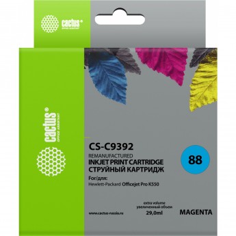 Струйный картридж CACTUS CS-C9392 (HP 88XL) для HP OfficeJet K5300 Pro, K5400 Pro, K550 Pro, K8600 Pro, L7400 Pro, L7480 Pro, L7500 Pro, L7580 Pro, L7590 Pro, L7680 Pro, L7780 Pro, увеличенной емкости, пурпурный, 29 мл Струйный картридж CACTUS CS-C9392 (HP 88XL) для HP OfficeJet K5300 Pro, K5400 Pro, K550 Pro, K8600 Pro, L7400 Pro, L7480 Pro, L7500 Pro, L7580 Pro, L7590 Pro, L7680 Pro, L7780 Pro, увеличенной емкости, пурпурный, 29 мл