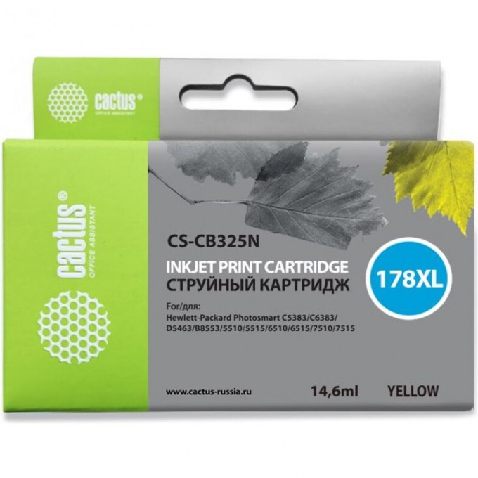 Струйный картридж CACTUS (HP 178XL) для HP DeskJet 3070A B611, 3522; PhotoSmart 5510 B111, 5520, 7520, B010, B110, B209, B210, B8553, C309, C310, C410, C5300, C5380, C6383, D5460, увеличенной емкости, желтый, 14,6 мл CS-CB325N Струйный картридж CACTUS (HP 178XL) для HP DeskJet 3070A B611, 3522; PhotoSmart 5510 B111, 5520, 7520, B010, B110, B209, B210, B8553, C309, C310, C410, C5300, C5380, C6383, D5460, увеличенной емкости, желтый, 14,6 мл CS-CB325N