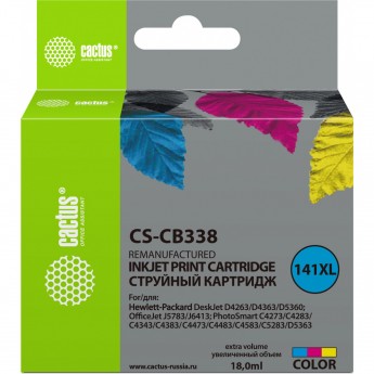 Струйный картридж CACTUS CS-CB338 (HP 141XL) для HP DeskJet D4263, D4363; OfficeJet J5783, J6413; PhotoSmart C4200, C4225, C4250, C4270, C4343, C4380, C4473, C4483, C4583, C5200, C5280, D5300, увеличенной емкости, цветной, 18 мл Струйный картридж CACTUS CS-CB338 (HP 141XL) для HP DeskJet D4263, D4363; OfficeJet J5783, J6413; PhotoSmart C4200, C4225, C4250, C4270, C4343, C4380, C4473, C4483, C4583, C5200, C5280, D5300, увеличенной емкости, цветной, 18 мл