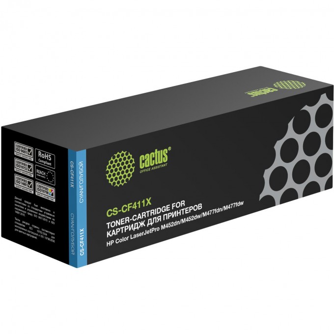 Лазерный картридж CACTUS (HP 410X) для HP Color LaserJet M377, M377dw (M5H23A), M452 Pro, M452dn Pro (CF389A), M452nw Pro (CF388A), M477, M477fdn, M477fdw, M477fnw, голубой, увеличенной емкости, 5 000 стр. CS-CF411X Лазерный картридж CACTUS (HP 410X) для HP Color LaserJet M377, M377dw (M5H23A), M452 Pro, M452dn Pro (CF389A), M452nw Pro (CF388A), M477, M477fdn, M477fdw, M477fnw, голубой, увеличенной емкости, 5 000 стр. CS-CF411X