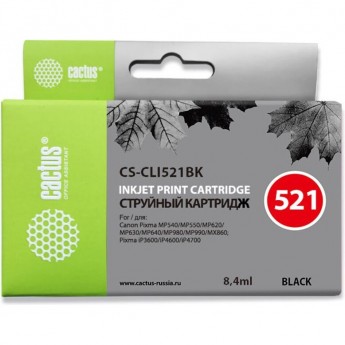 Струйный картридж CACTUS CS-CLI521BK (CLI-521Bk) для Canon Pixma iP3600, iP4600, iP4600x, iP4700, MP540, MP540x, MP550, MP560, MP620, MP620b, MP630, MP640, MP660, MP980, MP990, MX860, MX870, для фото-печати, черный, 8,4 мл Струйный картридж CACTUS CS-CLI521BK (CLI-521Bk) для Canon Pixma iP3600, iP4600, iP4600x, iP4700, MP540, MP540x, MP550, MP560, MP620, MP620b, MP630, MP640, MP660, MP980, MP990, MX860, MX870, для фото-печати, черный, 8,4 мл