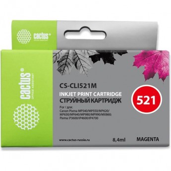 Струйный картридж CACTUS CS-CLI521M (CLI-521M) для Canon Pixma iP3600, iP4600, iP4600x, iP4700, MP310, MP310x, MP540, MP540X, MP550, MP560, MP620, MP620b, MP630, MP640, MP660, MP980, MP990, MX860, MX870, пурпурный, 8,4 мл Струйный картридж CACTUS CS-CLI521M (CLI-521M) для Canon Pixma iP3600, iP4600, iP4600x, iP4700, MP310, MP310x, MP540, MP540X, MP550, MP560, MP620, MP620b, MP630, MP640, MP660, MP980, MP990, MX860, MX870, пурпурный, 8,4 мл