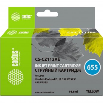 Струйный картридж CACTUS CS-CZ112AE (HP 655) для HP DeskJet Ink Advantage 3525, Ink Advantage 4615, Ink Advantage 4625, Ink Advantage 5520 series, Ink Advantage 5525, Ink Advantage 6525, желтый, 14,6 мл Струйный картридж CACTUS CS-CZ112AE (HP 655) для HP DeskJet Ink Advantage 3525, Ink Advantage 4615, Ink Advantage 4625, Ink Advantage 5520 series, Ink Advantage 5525, Ink Advantage 6525, желтый, 14,6 мл