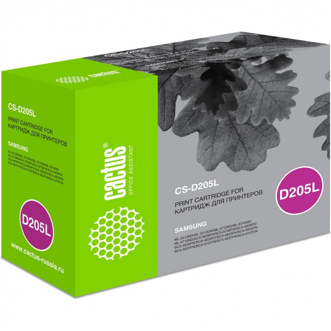Лазерный картридж CACTUS (MLT-D205L) для Samsung ML3300, 3310d, 3310nd, 3312nd, 3710, 3710d, 3710nd, 3712dw, 3712nd; SCX 4833fd, 4833fr, 4833, 4835, 5637, 5637fr, 5639, 5639fr, 5737fw, 5739fw, черный, 5 000 стр. CS-D205L Лазерный картридж CACTUS (MLT-D205L) для Samsung ML3300, 3310d, 3310nd, 3312nd, 3710, 3710d, 3710nd, 3712dw, 3712nd; SCX 4833fd, 4833fr, 4833, 4835, 5637, 5637fr, 5639, 5639fr, 5737fw, 5739fw, черный, 5 000 стр. CS-D205L