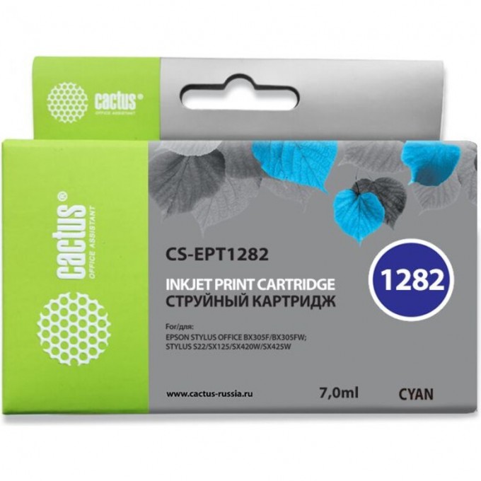 Струйный картридж CACTUS (T1282) для Epson Stylus Office BX305; Epson Stylus S22, S125, SX125, SX130, SX230, SX235, SX235w, SX420, SX420w, SX425, SX430, SX430w, SX435, SX438, SX438w, SX440, SX445we, голубой, 7 мл CS-EPT1282 Струйный картридж CACTUS (T1282) для Epson Stylus Office BX305; Epson Stylus S22, S125, SX125, SX130, SX230, SX235, SX235w, SX420, SX420w, SX425, SX430, SX430w, SX435, SX438, SX438w, SX440, SX445we, голубой, 7 мл CS-EPT1282