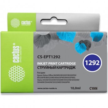 Струйный картридж CACTUS CS-EPT1292 (T1292) для принтеров Epson Stylus SX230, SX420w, SX430w, SX440w, SX525wd, SX535wd, Stylus Office B42wd, BX305f, BX320fw, BX625fwd, BX635fwd, WF 3520dwf, WF 7015, голубой, 10 мл Струйный картридж CACTUS CS-EPT1292 (T1292) для принтеров Epson Stylus SX230, SX420w, SX430w, SX440w, SX525wd, SX535wd, Stylus Office B42wd, BX305f, BX320fw, BX625fwd, BX635fwd, WF 3520dwf, WF 7015, голубой, 10 мл