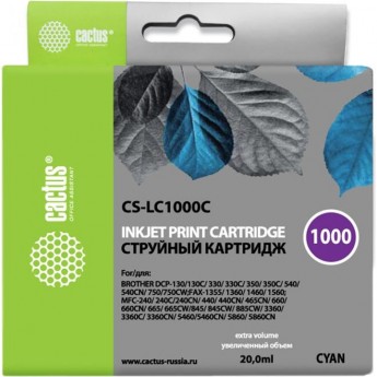 Струйный картридж Cactus CS-LC1000C (LC1000C) для принтеров Brother DCP-130c, 330c, 350c, 357c, 540cn, 560cn, 750cw, 770cw, MFC-240c, 440cn, 465cn, 660cn, 680cn, 845cw, 885cw, 3360c, 5460cn, голубой, 20 мл Струйный картридж Cactus CS-LC1000C (LC1000C) для принтеров Brother DCP-130c, 330c, 350c, 357c, 540cn, 560cn, 750cw, 770cw, MFC-240c, 440cn, 465cn, 660cn, 680cn, 845cw, 885cw, 3360c, 5460cn, голубой, 20 мл