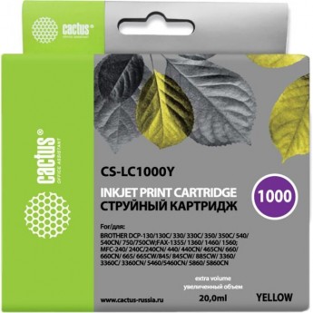 Струйный картридж CACTUS CS-LC1000Y (LC1000Y) для принтеров Brother DCP-130c, 330c, 350c, 357c, 540cn, 560cn, 750cw, 770cw, MFC-240c, 440cn, 465cn, 660cn, 680cn, 845cw, 885cw, 3360c, 5460cn, желтый, 20 мл Струйный картридж CACTUS CS-LC1000Y (LC1000Y) для принтеров Brother DCP-130c, 330c, 350c, 357c, 540cn, 560cn, 750cw, 770cw, MFC-240c, 440cn, 465cn, 660cn, 680cn, 845cw, 885cw, 3360c, 5460cn, желтый, 20 мл