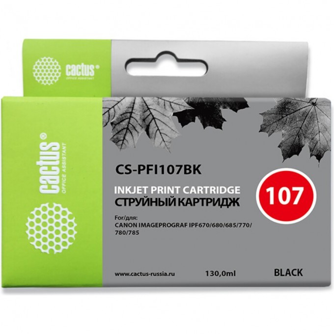Струйный картридж CACTUS (PFI-107) для Canon ImagePrograf iPF670, iPF670 MFP L24, iPF680, iPF681, iPF685, iPF686, iPF770, iPF770 MFP L36, iPF780, iPF780 MFP M40, iPF781, iPF785, iPF785 MFP M40, iPF786, черный, 130 мл CS-PFI107BK Струйный картридж CACTUS (PFI-107) для Canon ImagePrograf iPF670, iPF670 MFP L24, iPF680, iPF681, iPF685, iPF686, iPF770, iPF770 MFP L36, iPF780, iPF780 MFP M40, iPF781, iPF785, iPF785 MFP M40, iPF786, черный, 130 мл CS-PFI107BK