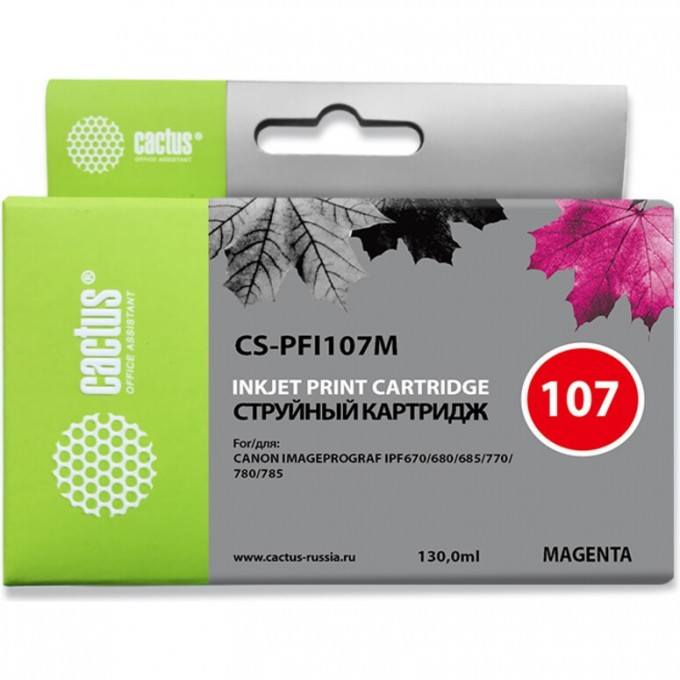 Струйный картридж CACTUS (PFI-107M) для Canon ImagePrograf iPF670, iPF670 MFP L24, iPF680, iPF681, iPF685, iPF686, iPF770, iPF770 MFP L36, iPF780, iPF780 MFP M40, iPF781, iPF785, iPF785 MFP M40, iPF786, пурпурный, 130 мл CS-PFI107M Струйный картридж CACTUS (PFI-107M) для Canon ImagePrograf iPF670, iPF670 MFP L24, iPF680, iPF681, iPF685, iPF686, iPF770, iPF770 MFP L36, iPF780, iPF780 MFP M40, iPF781, iPF785, iPF785 MFP M40, iPF786, пурпурный, 130 мл CS-PFI107M