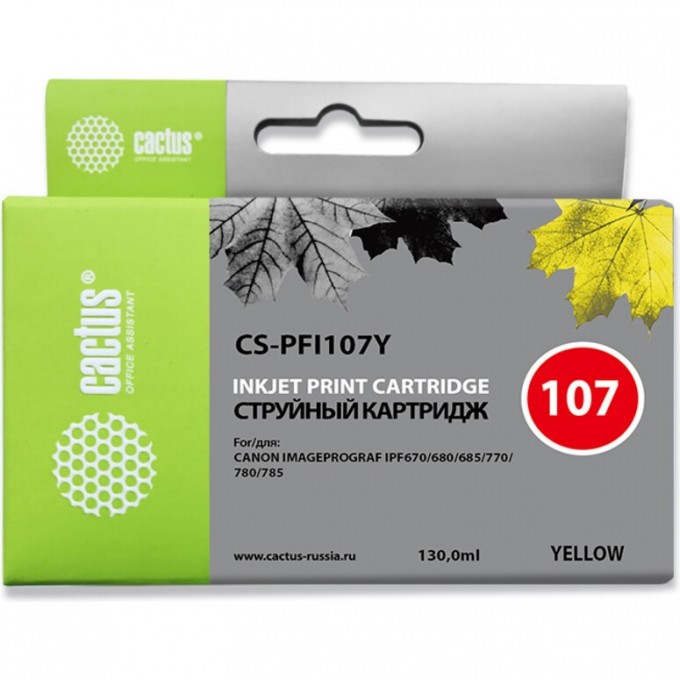 Струйный картридж CACTUS (PFI-107Y) для Canon ImagePrograf iPF670, iPF670 MFP L24, iPF680, iPF681, iPF685, iPF686, iPF770, iPF770 MFP L36, iPF780, iPF780 MFP M40, iPF781, iPF785, iPF785 MFP M40, iPF786, желтый, 130 мл CS-PFI107Y Струйный картридж CACTUS (PFI-107Y) для Canon ImagePrograf iPF670, iPF670 MFP L24, iPF680, iPF681, iPF685, iPF686, iPF770, iPF770 MFP L36, iPF780, iPF780 MFP M40, iPF781, iPF785, iPF785 MFP M40, iPF786, желтый, 130 мл CS-PFI107Y