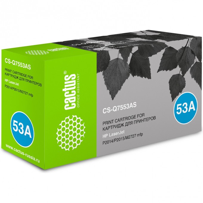 Лазерный картридж CACTUS (HP 53A) для HP LaserJet M2727 MFP, M2727nf MFP, M2727nfs MFP, P2010 series, P2012, P2014, P2012n, P2014n, P2015, P2015d, P2015dn, P2015dtn, P2015n, P2015x, черный, 3 000 стр. CS-Q7553AS Лазерный картридж CACTUS (HP 53A) для HP LaserJet M2727 MFP, M2727nf MFP, M2727nfs MFP, P2010 series, P2012, P2014, P2012n, P2014n, P2015, P2015d, P2015dn, P2015dtn, P2015n, P2015x, черный, 3 000 стр. CS-Q7553AS