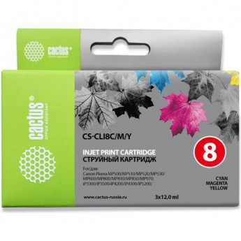 Струйный картридж CACTUS CS-CLI8C/M/Y (CLI-8) для Canon Pixma iP3300, iP3500, iP4200, iP4200x, iP4300, iP4500, iP4500x, iP5200, iP5200r, iP5300, iP6600, iP6600d, iP6700, iP6700d, iX4000, iX5000, MP500, MP510, цветной, набор, 3 x 12 мл Струйный картридж CACTUS CS-CLI8C/M/Y (CLI-8) для Canon Pixma iP3300, iP3500, iP4200, iP4200x, iP4300, iP4500, iP4500x, iP5200, iP5200r, iP5300, iP6600, iP6600d, iP6700, iP6700d, iX4000, iX5000, MP500, MP510, цветной, набор, 3 x 12 мл
