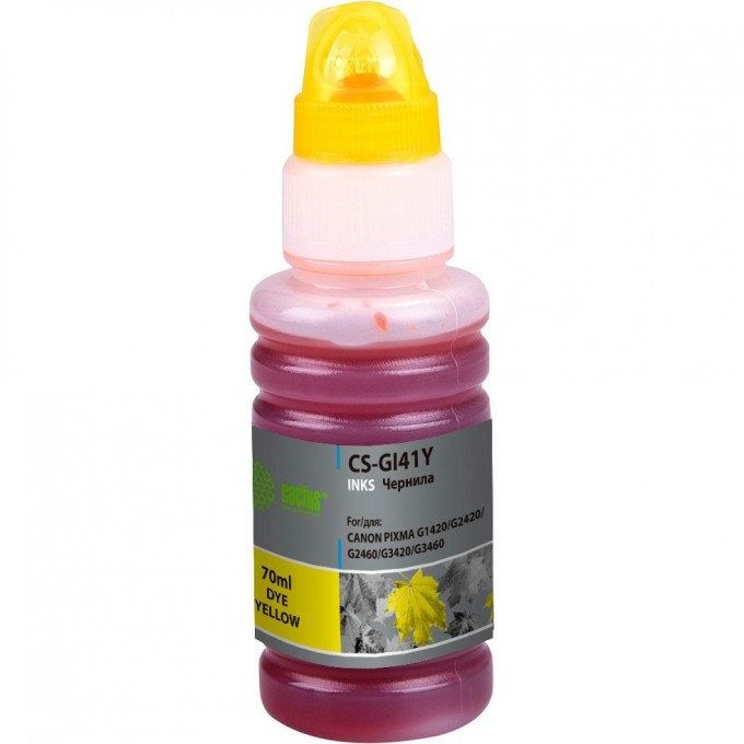 Чернила CACTUS для Canon Pixma G1420, G2420, G2460, G3420, G3460, желтый, 70 мл CS-GI41Y Чернила CACTUS для Canon Pixma G1420, G2420, G2460, G3420, G3460, желтый, 70 мл CS-GI41Y