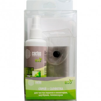 Чистящий набор CACTUS CS-S3001E для экранов и оптики (салфетки + спрей) Чистящий набор CACTUS CS-S3001E для экранов и оптики (салфетки + спрей)