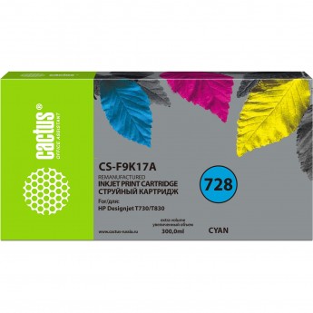 Cтруйный картридж CACTUS CS-F9K17A (HP 728XXL) для HP DesignJet T730, T830, голубой, увеличенной емкости, 300 мл Cтруйный картридж CACTUS CS-F9K17A (HP 728XXL) для HP DesignJet T730, T830, голубой, увеличенной емкости, 300 мл