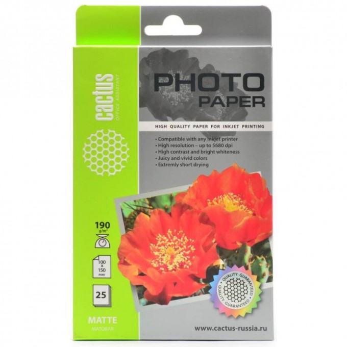 Фотобумага CACTUS , формат 10x15, 190г/м2 CS-MA619025 Фотобумага CACTUS , формат 10x15, 190г/м2 CS-MA619025