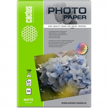 Фотобумага CACTUS CS-MA318050, формат A3, 180г/м2, белый Фотобумага CACTUS CS-MA318050, формат A3, 180г/м2, белый