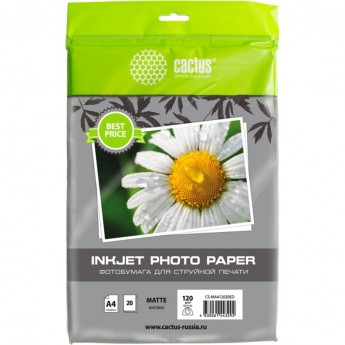 Фотобумага CACTUS CS-MA412020ED, формат A4, 120г/м2, белая Фотобумага CACTUS CS-MA412020ED, формат A4, 120г/м2, белая