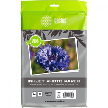 Фотобумага CACTUS CS-MA414050ED, формат A4, 140г/м2, белая Фотобумага CACTUS CS-MA414050ED, формат A4, 140г/м2, белая