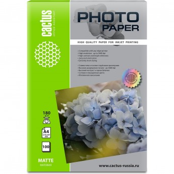 Фотобумага CACTUS CS-MA4180100, формат A4, 180г/м2, белый Фотобумага CACTUS CS-MA4180100, формат A4, 180г/м2, белый
