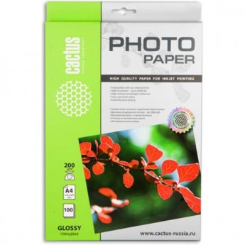 Фотобумага CACTUS CS-GA4200100, формат A4, 200г/м2, белая Фотобумага CACTUS CS-GA4200100, формат A4, 200г/м2, белая