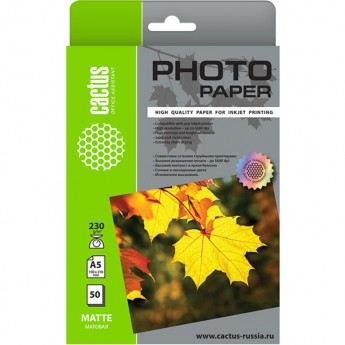 Фотобумага CACTUS CS-MA523050, формат A5, 230г/м2, белая Фотобумага CACTUS CS-MA523050, формат A5, 230г/м2, белая