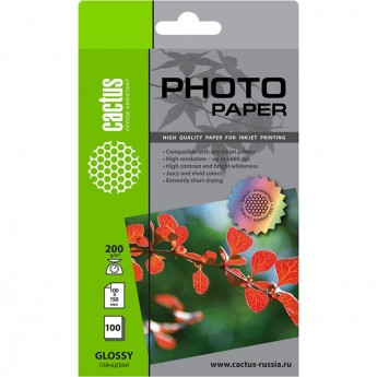 Фотобумага CACTUS CS-GA6200100, формат A6, 200г/м2, белая Фотобумага CACTUS CS-GA6200100, формат A6, 200г/м2, белая