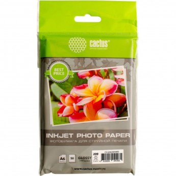 Фотобумага CACTUS CS-GA620050ED, формат A6, 200г/м2, белая Фотобумага CACTUS CS-GA620050ED, формат A6, 200г/м2, белая