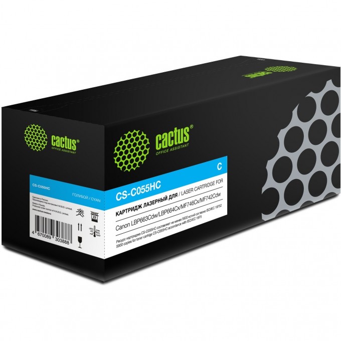 Картридж лазерный CACTUS 055 H C голубой (5900стр.) для Canon LBP663Cdw/LBP664Cx/MF746Cx/MF742Cdw/MF744Cdw CS-C055HC Картридж лазерный CACTUS 055 H C голубой (5900стр.) для Canon LBP663Cdw/LBP664Cx/MF746Cx/MF742Cdw/MF744Cdw CS-C055HC
