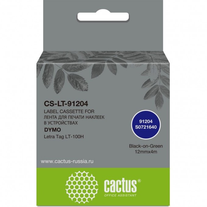 Картридж ленточный CACTUS (91204) черный/зеленый для Dymo Letra Tag LT-100H cs-lt-91204 Картридж ленточный CACTUS (91204) черный/зеленый для Dymo Letra Tag LT-100H cs-lt-91204