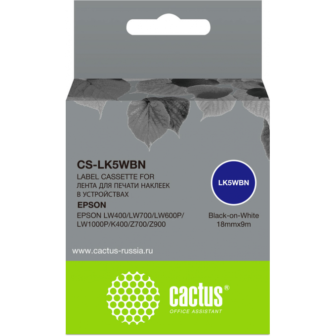 Картридж ленточный CACTUS для Epson LW300, LW400, LW700, LW600P, LW1000P, черный cs-lk5wbn Картридж ленточный CACTUS для Epson LW300, LW400, LW700, LW600P, LW1000P, черный cs-lk5wbn