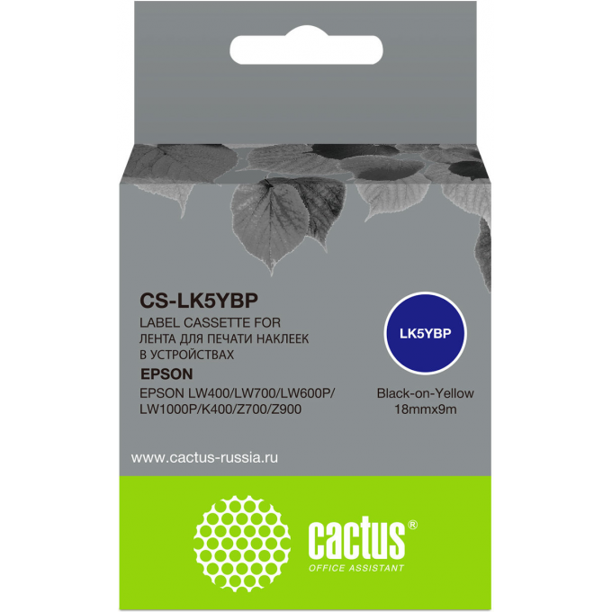 Картридж ленточный CACTUS для Epson LW400, LW700, LW600P, LW1000P, K400, Z700, Z900, черный cs-lk5ybp Картридж ленточный CACTUS для Epson LW400, LW700, LW600P, LW1000P, K400, Z700, Z900, черный cs-lk5ybp