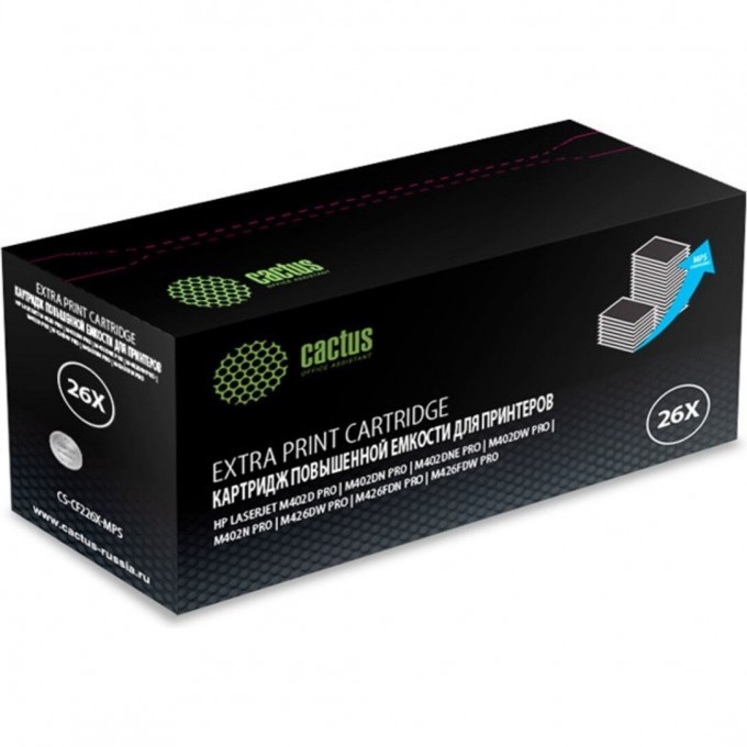 Лазерный картридж CACTUS CS-CF226X-MPS (HP 26X) для HP LaserJet M402d, M402n, M426dw, M426fdn, черный, увеличенной емкости, 12 000 стр. cs-cf226x-mps-1 Лазерный картридж CACTUS CS-CF226X-MPS (HP 26X) для HP LaserJet M402d, M402n, M426dw, M426fdn, черный, увеличенной емкости, 12 000 стр. cs-cf226x-mps-1
