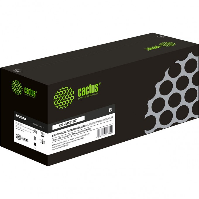 Лазерный картридж CACTUS для Sharp AR-5726, 5731, MX-M260, M266, M310, M314, M354, черный, 25 000 стр. CS-MX312GT Лазерный картридж CACTUS для Sharp AR-5726, 5731, MX-M260, M266, M310, M314, M354, черный, 25 000 стр. CS-MX312GT