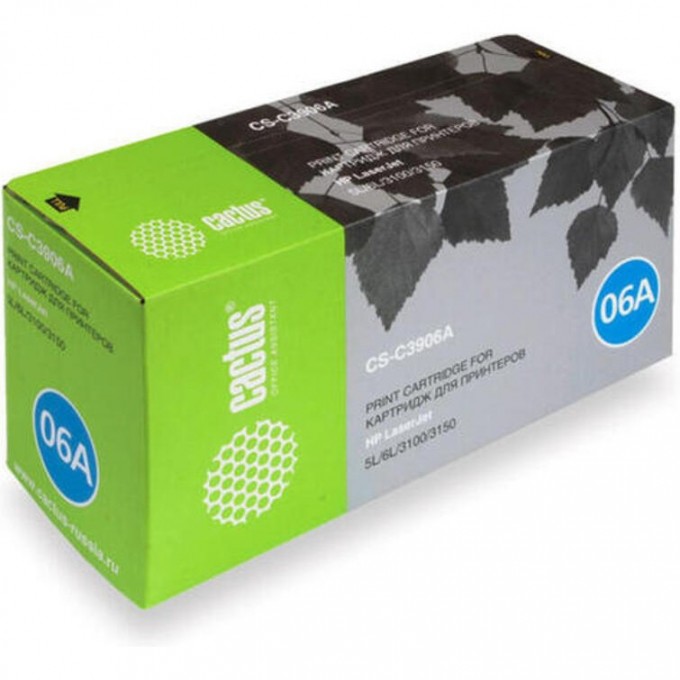 Лазерный картридж CACTUS (HP 06A) для HP LaserJet 5L, 6L, 3100, 3100SE, 3100Xi, 3150, 3150 AiO, 3150se AiO, 3150xi AiO, черный, 2 500 стр. CS-C3906AR Лазерный картридж CACTUS (HP 06A) для HP LaserJet 5L, 6L, 3100, 3100SE, 3100Xi, 3150, 3150 AiO, 3150se AiO, 3150xi AiO, черный, 2 500 стр. CS-C3906AR