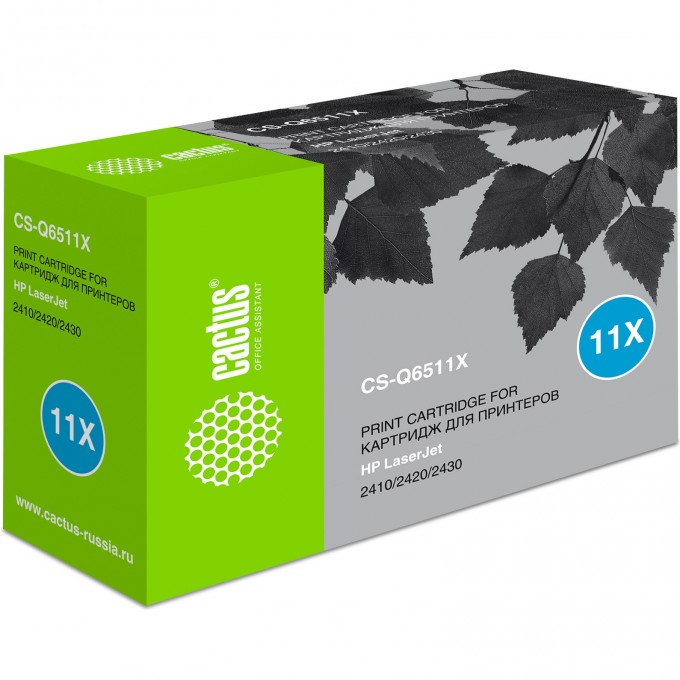 Лазерный картридж CACTUS (HP 11X) для HP LaserJet 2400 series, 2410, 2410n, 2420, 2420d, 2420dn, 2420n, 2430, 2430dtn, 2430n, 2430t, 2430tn, черный, увеличенной емкости, 12 000 стр. CS-Q6511X Лазерный картридж CACTUS (HP 11X) для HP LaserJet 2400 series, 2410, 2410n, 2420, 2420d, 2420dn, 2420n, 2430, 2430dtn, 2430n, 2430t, 2430tn, черный, увеличенной емкости, 12 000 стр. CS-Q6511X