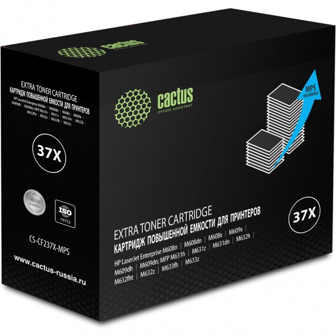 Лазерный картридж CACTUS (HP 37X) для HP LaserJet m608dn, m608n, m608x, m609dn, m609x, m631dn, m632fht, m632h, m632z, черный, увеличенной емкости, 50 000 стр. CS-CF237X-MPS Лазерный картридж CACTUS (HP 37X) для HP LaserJet m608dn, m608n, m608x, m609dn, m609x, m631dn, m632fht, m632h, m632z, черный, увеличенной емкости, 50 000 стр. CS-CF237X-MPS