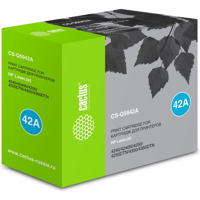 Лазерный картридж CACTUS (HP 42A) для HP LaserJet 4240, 4240n, 4250, 4250dtn, 4250dtnsl, 4250n, 4250tn, 4350, 4350dtn, 4350dtnsl, 4350n, 4350tn, черный, 10 000 стр. CS-Q5942A Лазерный картридж CACTUS (HP 42A) для HP LaserJet 4240, 4240n, 4250, 4250dtn, 4250dtnsl, 4250n, 4250tn, 4350, 4350dtn, 4350dtnsl, 4350n, 4350tn, черный, 10 000 стр. CS-Q5942A