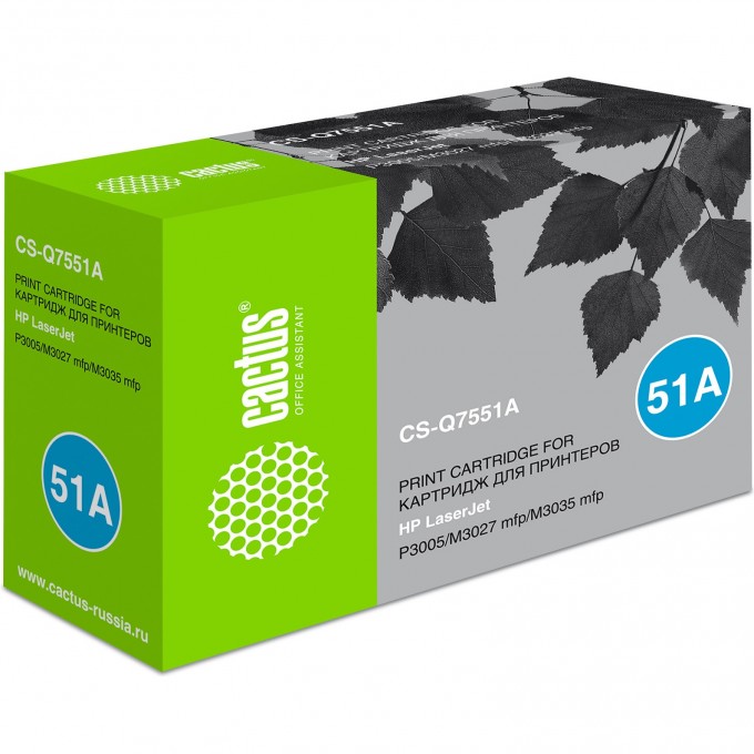 Лазерный картридж CACTUS (HP 51A) для HP LaserJet M3027 MFP, M3027x MFP, M3035 MFP, M3035x MFP, M3035xs MFP, P3005, P3005d, P3005dn, P3005dtn, P3005n, P3005x, черный, 6 500 стр. CS-Q7551A Лазерный картридж CACTUS (HP 51A) для HP LaserJet M3027 MFP, M3027x MFP, M3035 MFP, M3035x MFP, M3035xs MFP, P3005, P3005d, P3005dn, P3005dtn, P3005n, P3005x, черный, 6 500 стр. CS-Q7551A