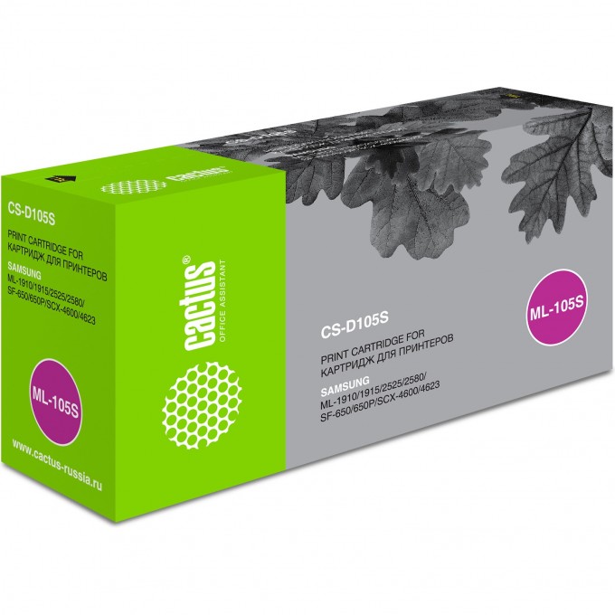 Лазерный картридж CACTUS (MLT-D105S) для Samsung ML1910, 1915, 2525, 2525w, 2540, 2540r, 2580, 2580n; SCX 4600, 4623, 4623f, 4623fn, 4623fw; SF 650, 650p, черный, 1 500 стр. CS-D105S Лазерный картридж CACTUS (MLT-D105S) для Samsung ML1910, 1915, 2525, 2525w, 2540, 2540r, 2580, 2580n; SCX 4600, 4623, 4623f, 4623fn, 4623fw; SF 650, 650p, черный, 1 500 стр. CS-D105S