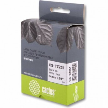 Лента CACTUS CS-TZ251 (TZE-251) черный, для принтеров Brother P-touch P700, PT-P750W, PT-P900W, PT-P950NW, PT-D450VP, PT-D600VP, PT-2430PC, PT-2700VP, PT-9700PC (24 мм x 8 м)