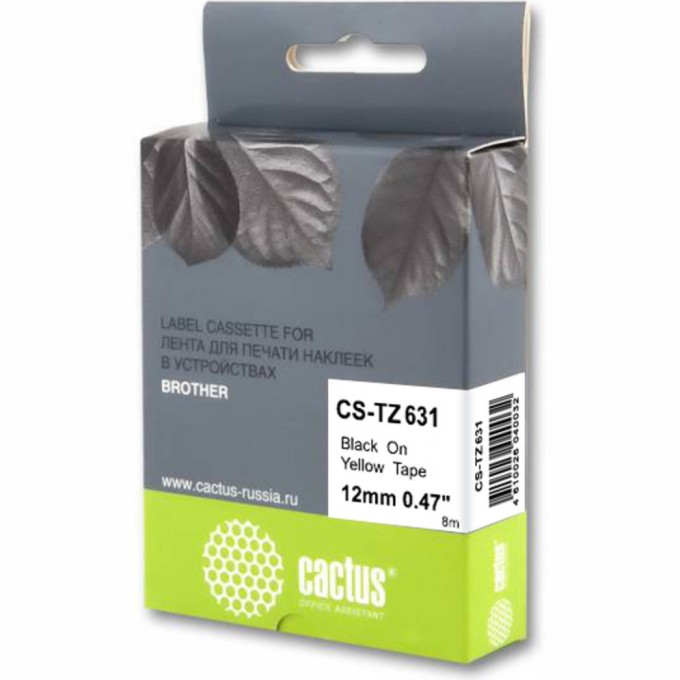 Лента CACTUS (TZE-631) для Brother 1010, 1260VP, 1830VP, 9700PC, черный, 12 мм X 8 м CS-TZ631 Лента CACTUS (TZE-631) для Brother 1010, 1260VP, 1830VP, 9700PC, черный, 12 мм X 8 м CS-TZ631