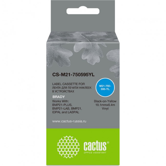 Ленточный картридж CACTUS для Brady BMP21-PLUS, BMP21-LAB, черный CS-M21-750595YL Ленточный картридж CACTUS для Brady BMP21-PLUS, BMP21-LAB, черный CS-M21-750595YL
